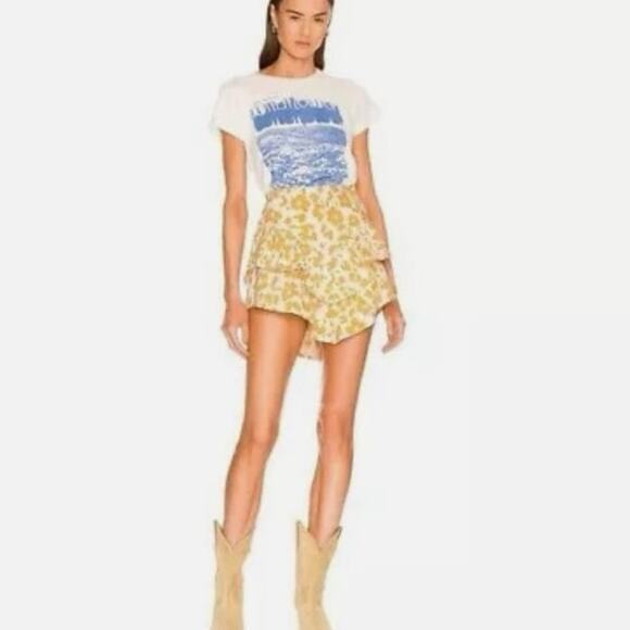 MOTHER The Ruffle Mini Skirt Floral Leopard Print Yellow White Size 23 NWT - Picture 10 of 11